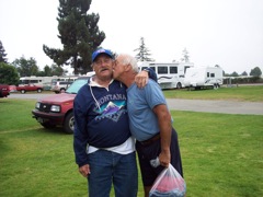 Frank Seman kissing Charlie Johnston
at	Pinto	Lake